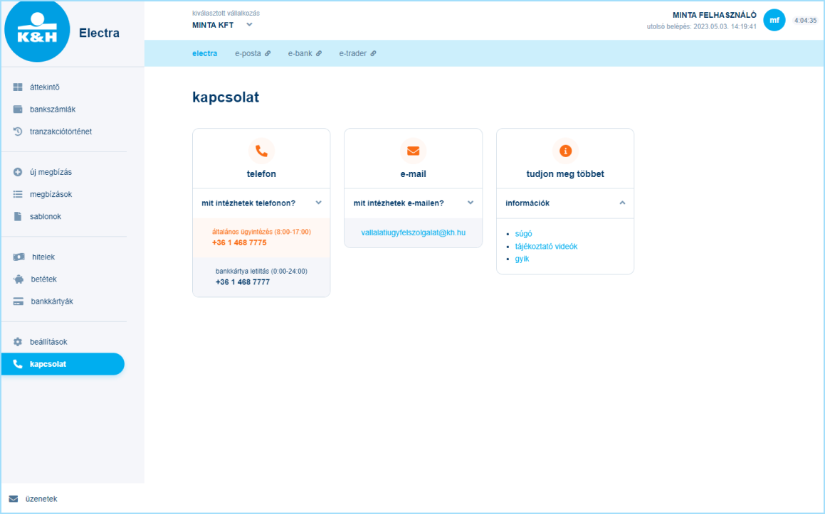 K&H web Elexctra kapcsolat minta