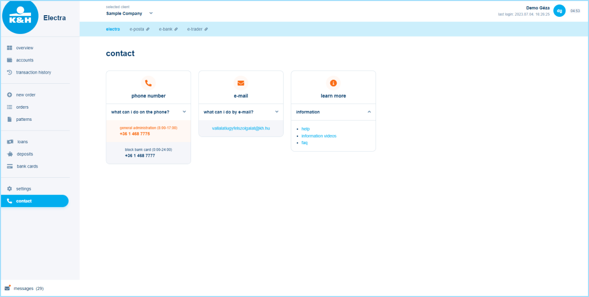 K&H web Electra contacts