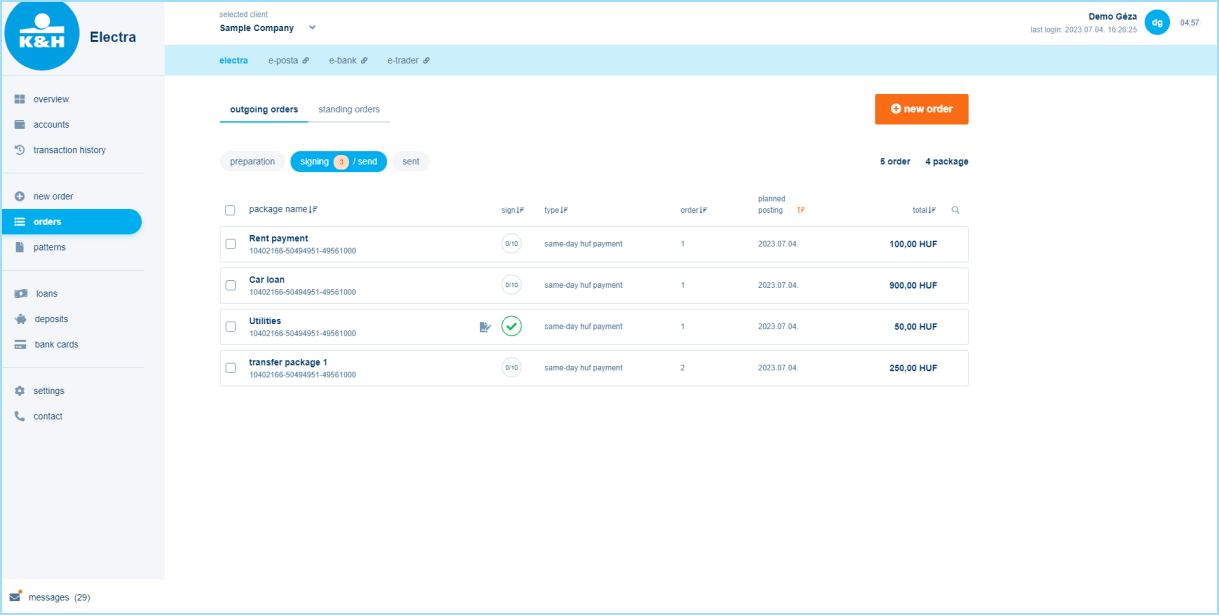 K&H web Electra orders