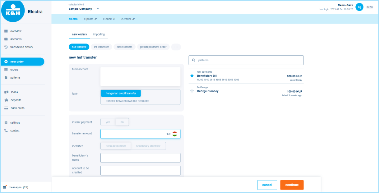 K&H web Electra new order
